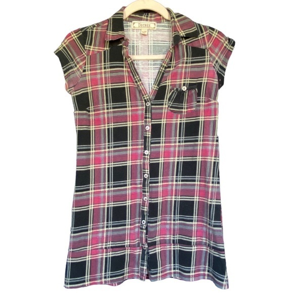 Degree short sleeve button down plaid shirtdress - Picture 2 of 5